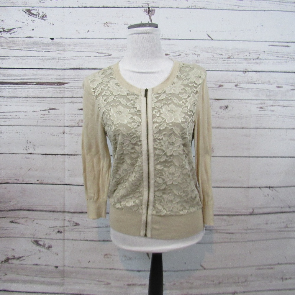 Banana Republic oatmeal tan lace front cardigan
